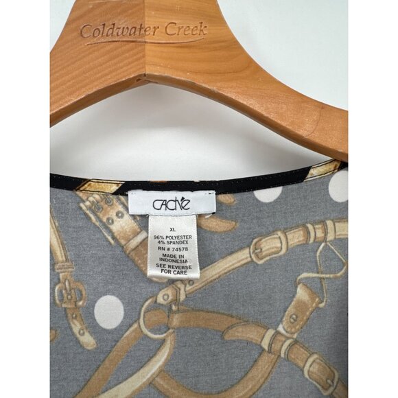 Cache Womens top size XL faux Wrap Blouse equestrian print knit black - Picture 2 of 3